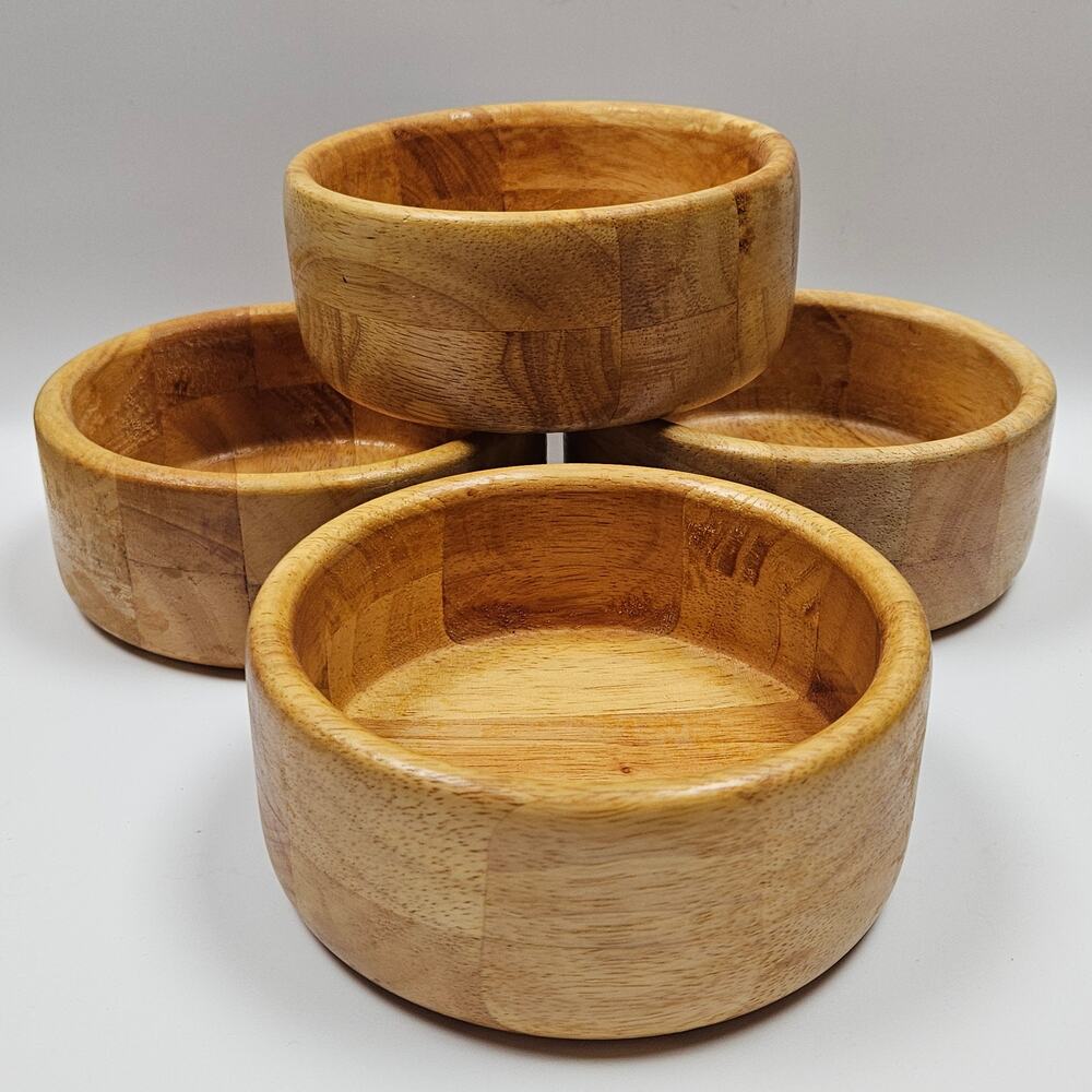 4 Vintage Wood Salad Bowls Dansk International Designs Thailand  6” Danish 1980s